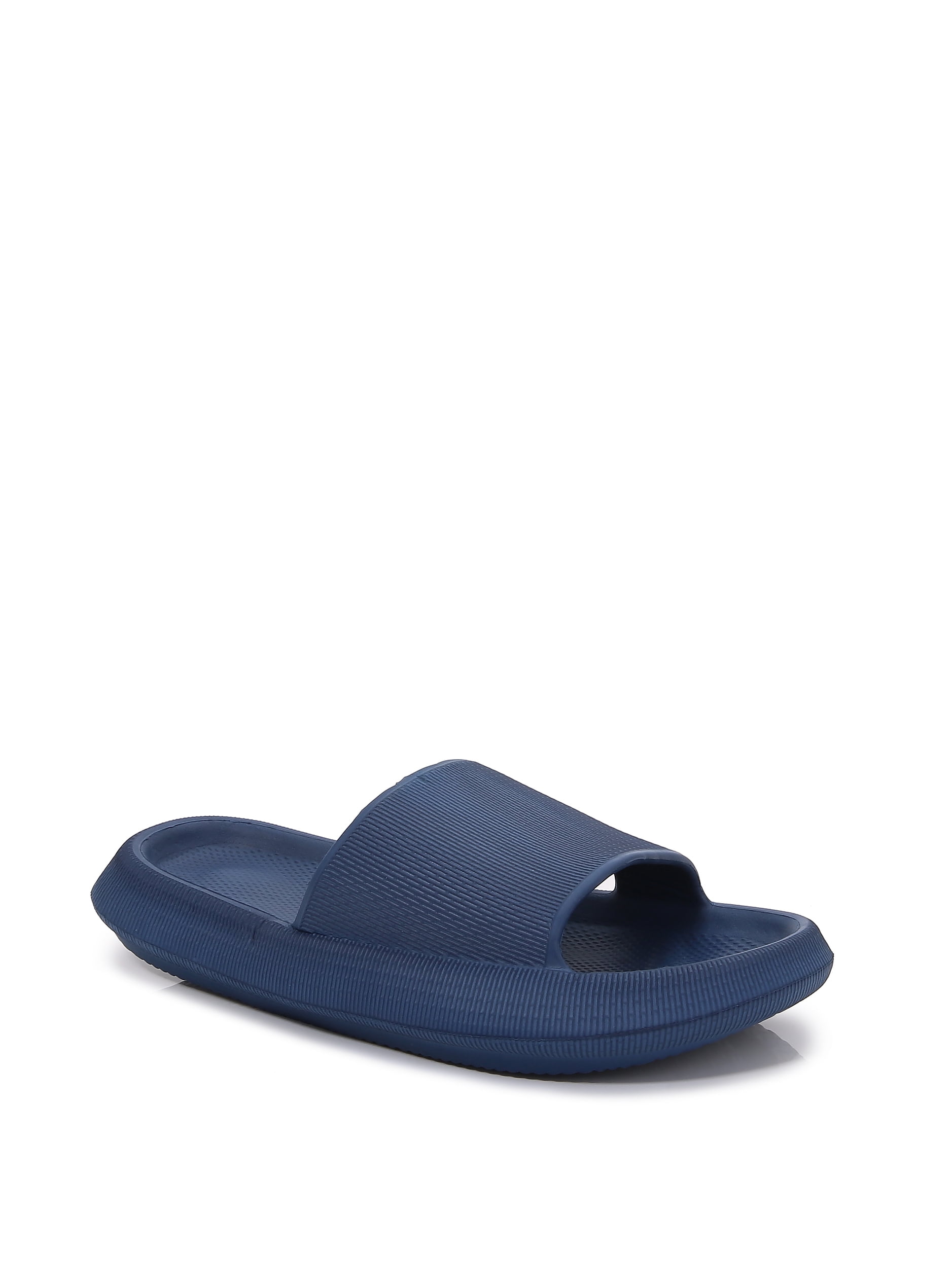 Thick Cushioned Platform Comfy Slippers for Women and Men Summer Beach ?Indoor Outdoor Rubber Open Toe Slides (Navy, Women 8/Men 6)
