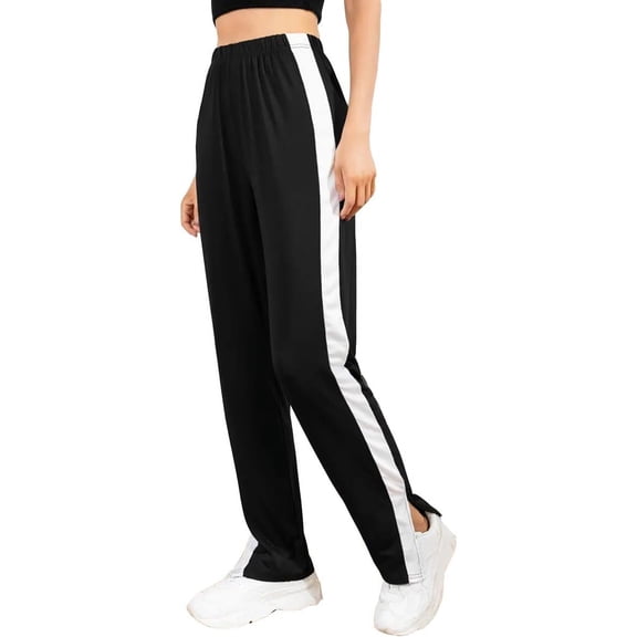 Four Seasons Casual Women's Side Stripes Slit Bottom Stretch High-Waisted Pants Straight Pants Track Pants
