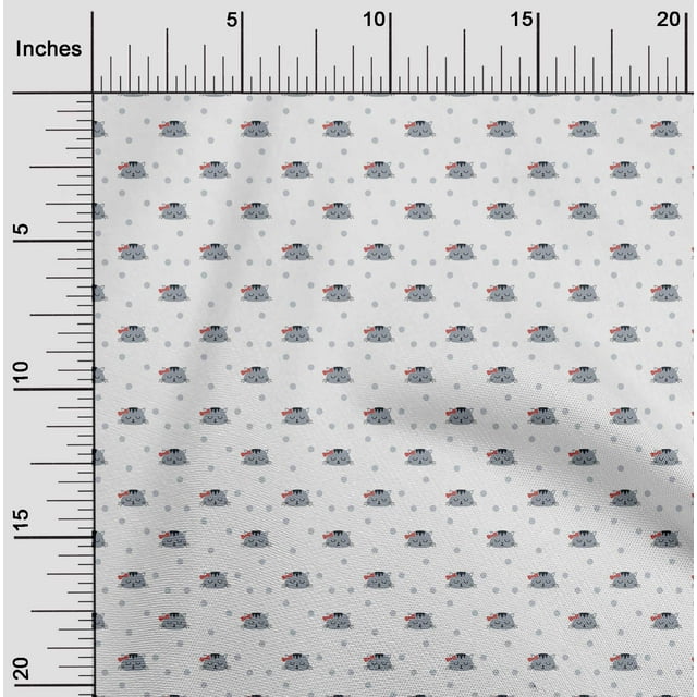 oneOone Georgette Viscose Fabric Dot & Cat Face Animal Decor Fabric Printed BTY 42 Inch Wide