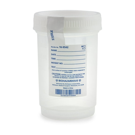 McKesson Specimen Containers, Sterile, Pneumatic Tube Systems, Wide-Mouth, 4 oz, 75 Ct