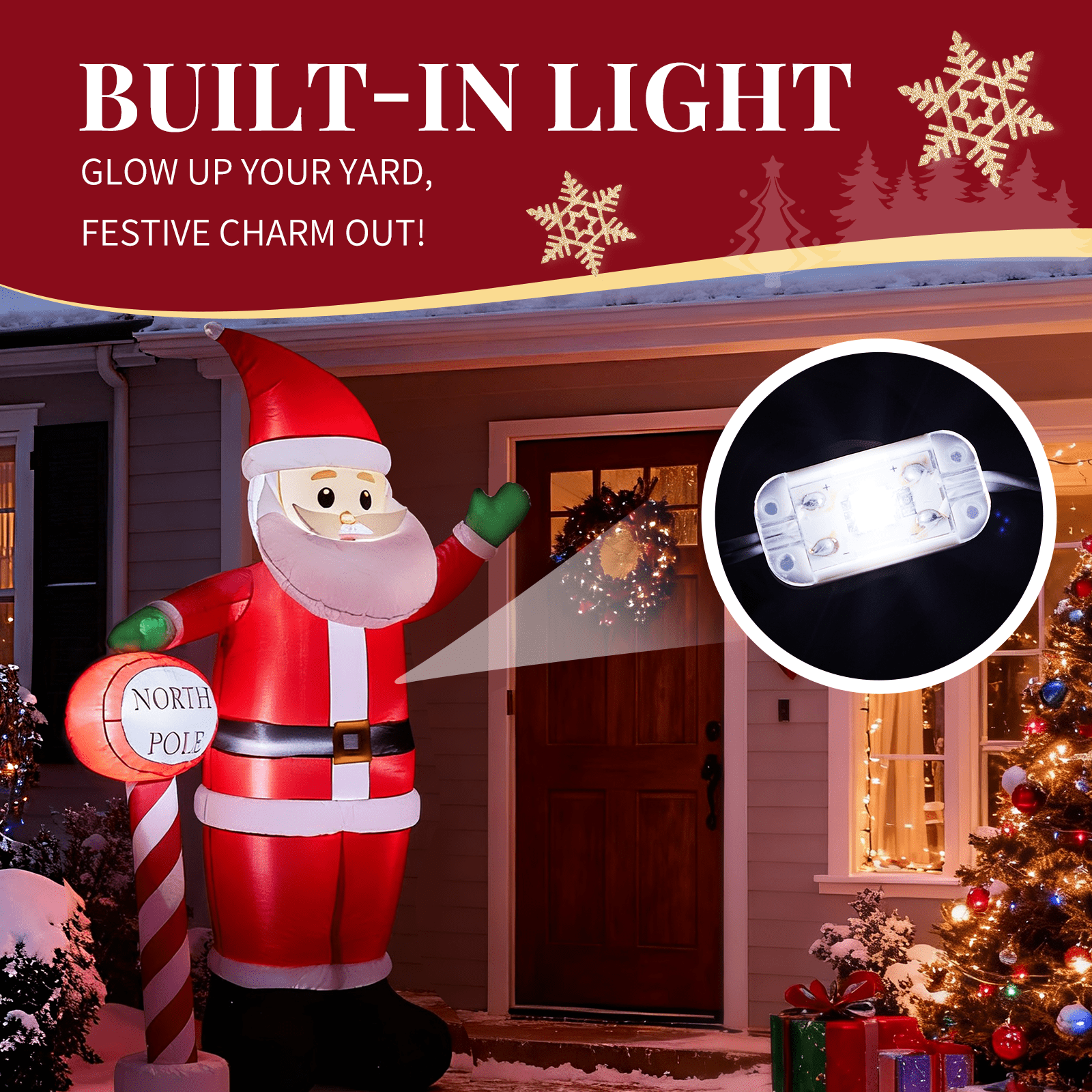 Astoutdoor Lighted Christmas Inflatable Decoration, Inflatable Santa with North Pole Road Sign, Blow Up Yard Decoration with Built-in LED Lights, 57.1 x 35.4 x 96.5 in