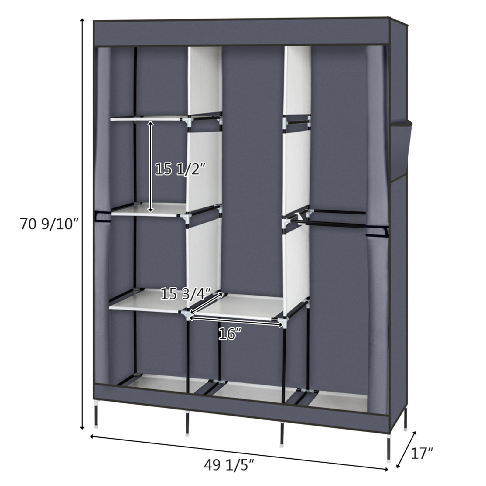 71" Portable Closet Wardrobe Clothes Rack Storage Organizer with Shelf Gray