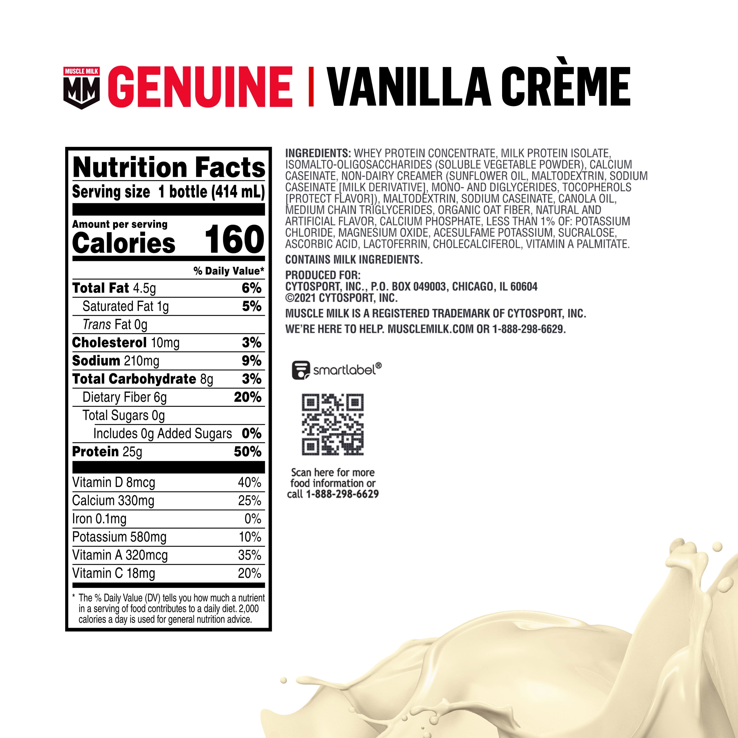 Muscle Milk Genuine Protein Shake, Vanilla Crème, 14 fl oz, 1 Count Bottle