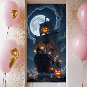 Spooky Pumpkin Pirate Ship Banner Halloween Decoration Night Scene for Party Decoration Halloween Event