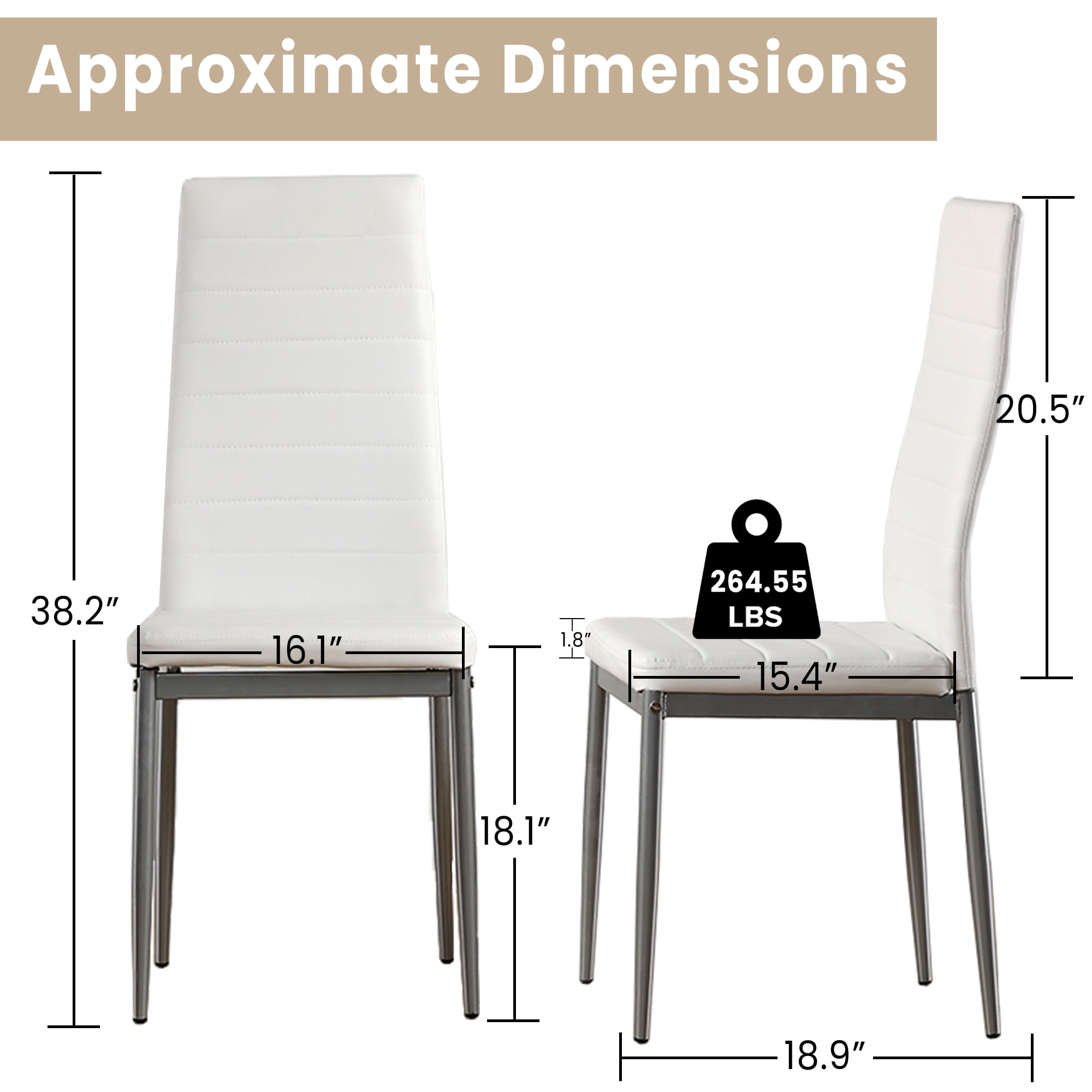 SESSLIFE Dining Chairs Set of 4, PU Leather Kitchen Chairs with Padded High Back for Kitchen Living Room Restaurant,White(Only 4 Chairs)