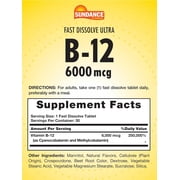 Fast Dissolve Vitamin B-12 | 6000mcg | 30 Tablets | Berry Flavor | by Sundance
