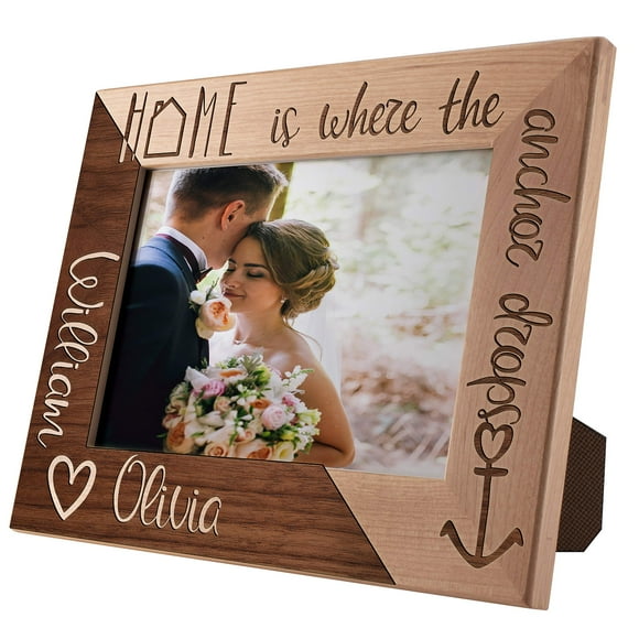 Valentines Day Gifts for Her, Personalized Wedding Picture Frame 5x7 - Home is Where You are, Romantic Wedding Gifts for The Couple, Custom Wedding Photo Frame, Anniversary, Engagement, Mr & Mrs Gifts