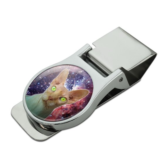 Sphynx Space Cat Satin Chrome Plated Metal Money Clip