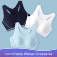 thumbnail image 3 of Pink Season Women Sports Bra Solid Color Padded Striped Wireless High Elasticity Shockproof Wide Shoulder Strap Breathable Student Bra Women Garment, 3 of 7