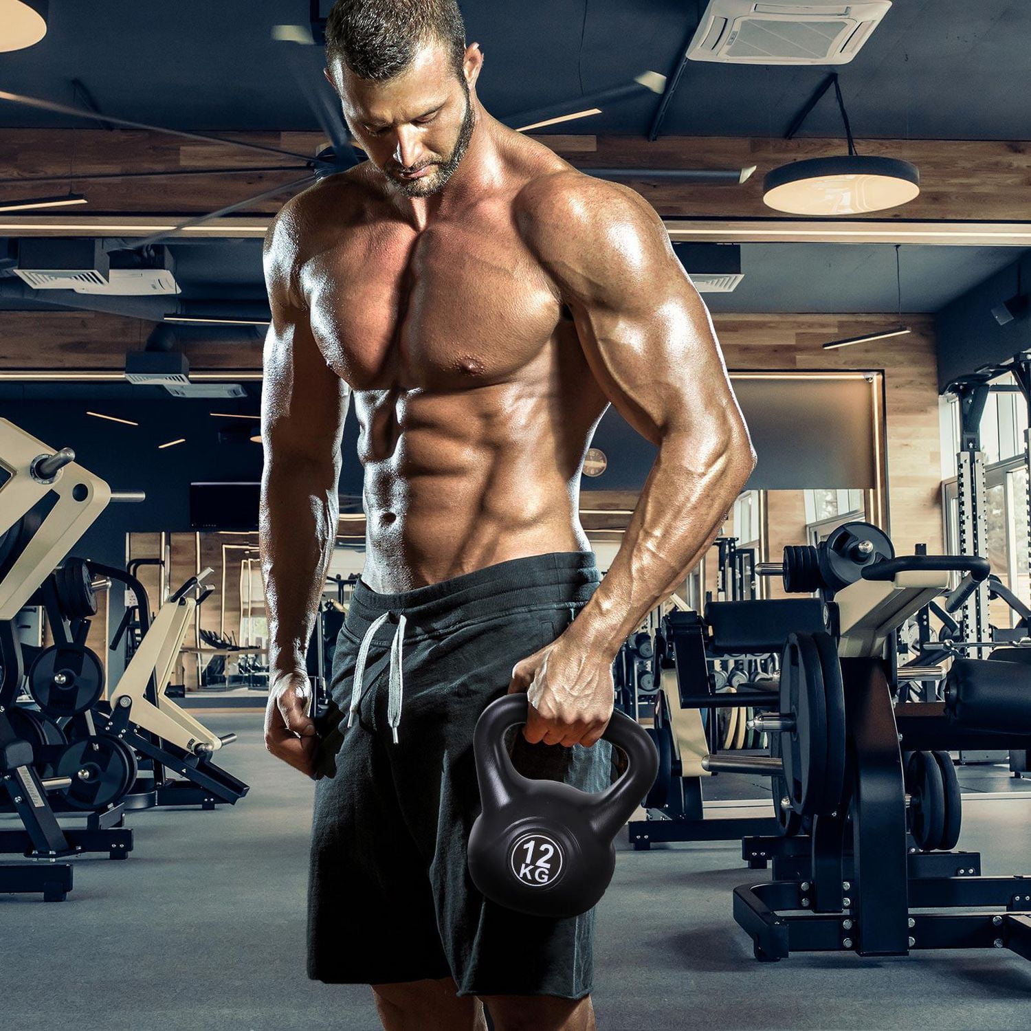 Soozier 26lb Fitness Kettlebell, poids d'exercice en plastique avec sable et poignée