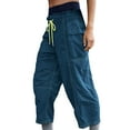 thumbnail image 2 of qolati Cargo Pants Women Drawstring Hiking Wide Leg Sweatpants Lightweight Quick Dry Outdoor High Waisted Baggy Lounge Pants with Pockets Navy L, 2 of 9