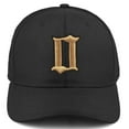 thumbnail image 2 of Daxton Premium Mid Profile Hat Semi Curved Visor Black Cap Black Gold Gothic Embroidered, Number 0, 2 of 4