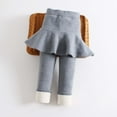 thumbnail image 3 of Efsteb Girls Fleece Lined Leggings with Skirt Warm Winter Pants Solid Color Slim Kids Footless Ruffle Pantskirt (Gray,6-7 Years), 3 of 6