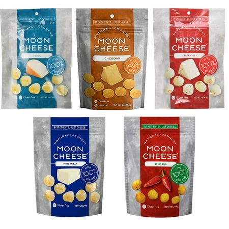 Cheese Quick Bread - Moon Cheese Assortment (Cheddar, Gouda, PepperJack, Mozzarella & Monterey Jack Sriracha), 100% Natural Cheese; Low Carb and Gluten Free – 5 Pack