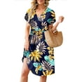 thumbnail image 2 of Maskion Women's Summer Ruffle Short Sleeve V-Neck Floral Short Party Dress with Pockets,M FP Yellow Leaf, 2 of 6
