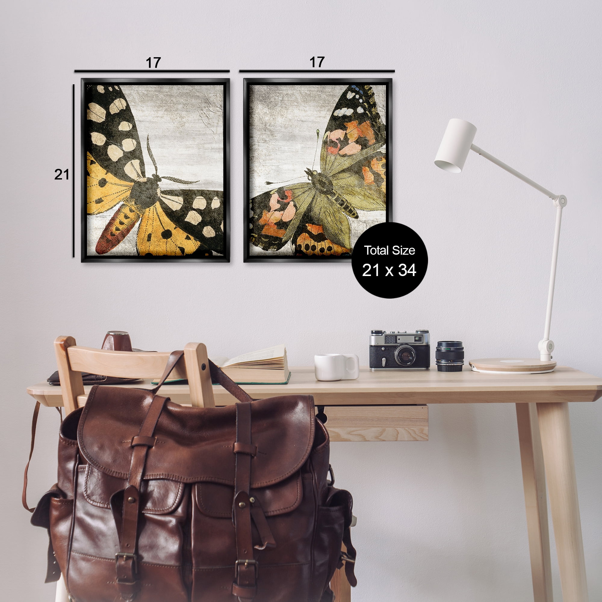 Stupell Industries Vintage Spotted butterflies Animals Painting Black Floater Framed Canvas Art Print Wall Art, 17 x 21, Set of 2