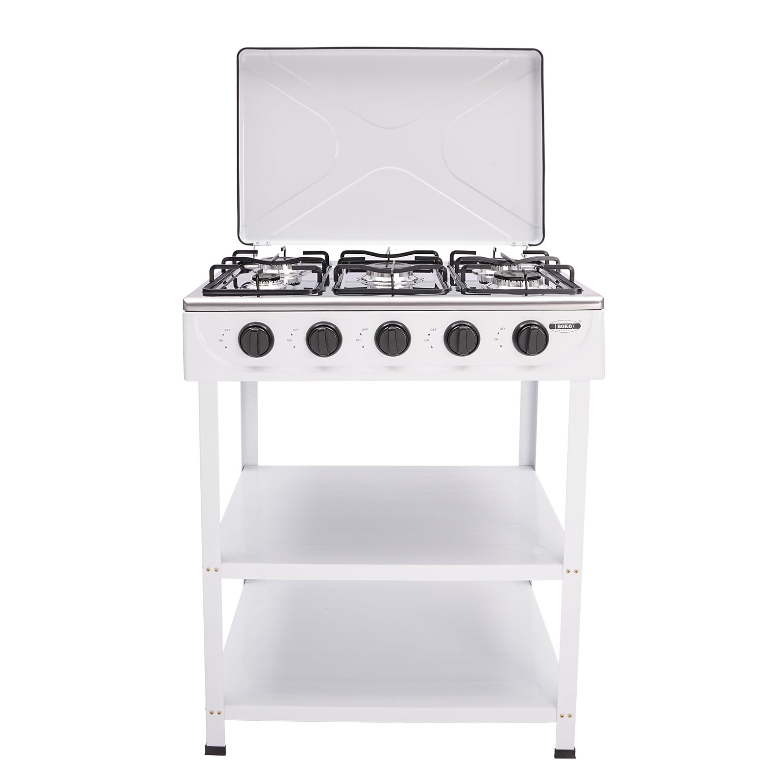Portable Natural Gas Stove 5 Burners 5 Knobs White Natural Gas Stove, Natural Gas Stove with 5 Burners