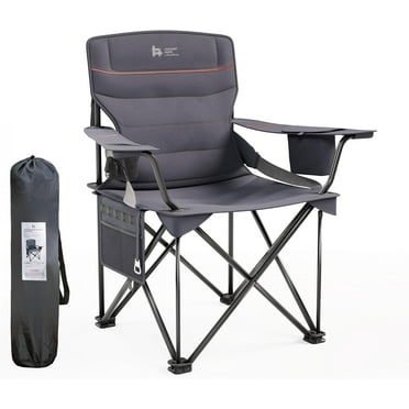 LAUSAINT HOME Oversized Camping Chairs, Full Padded Outdoor Folding Chair with Cup Holder, Gray