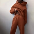 thumbnail image 2 of CFLVAEK Womens 2 Piece Outfits Sweatsuit Casual Long Sleeve Hooded Sweatshirts Comfort High Waist Sweatpants Fall Winter Workout Set Brown M, 2 of 7