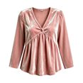 thumbnail image 5 of GEWSEY Velvet Tops for Women Dressy Casual V Neck Shirts Loose Fit Long Sleeve Vintage Velour Blouse Solid Holiday Party Outfits (Pink, 4XL), 5 of 7