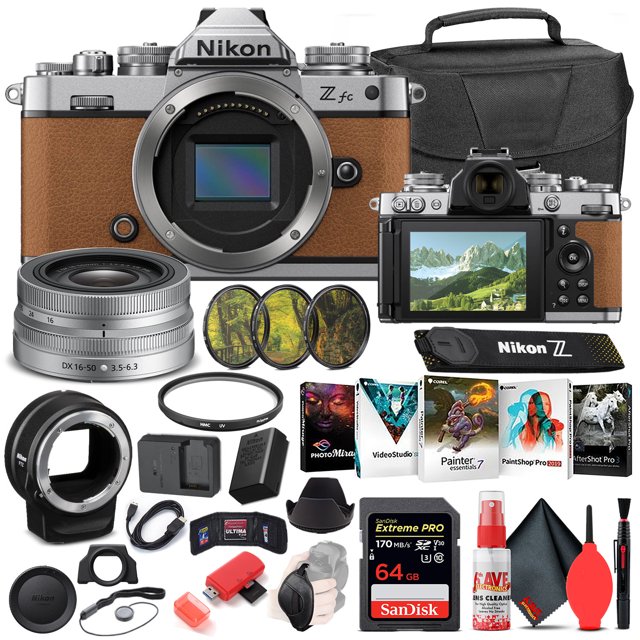 Cámara digital Nikon Z fc con lente de 16-50 mm (marrón, 13566) Adaptador INTL + FTZ