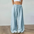 thumbnail image 2 of Lenpel Palazzo Pants for Women Lightweight Elastic High Waisted Drawstring Pleated Striped Wide Leg Pants Baggy Casual Trousers(Sky Blue,Small), 2 of 7