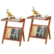 Danrelax Mid-Century Modern Rattan Side Tables - Boho Bamboo End Tables with Storage, Set of 2 Perfect for Living Room or Bedside
