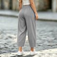 thumbnail image 6 of VBVC Women's Cropped Pleated Capri Pants , Side Button Lounge Trousers For Women , Ladies' High Waisted Pants with Pockets, *Gray , Large, 6 of 7