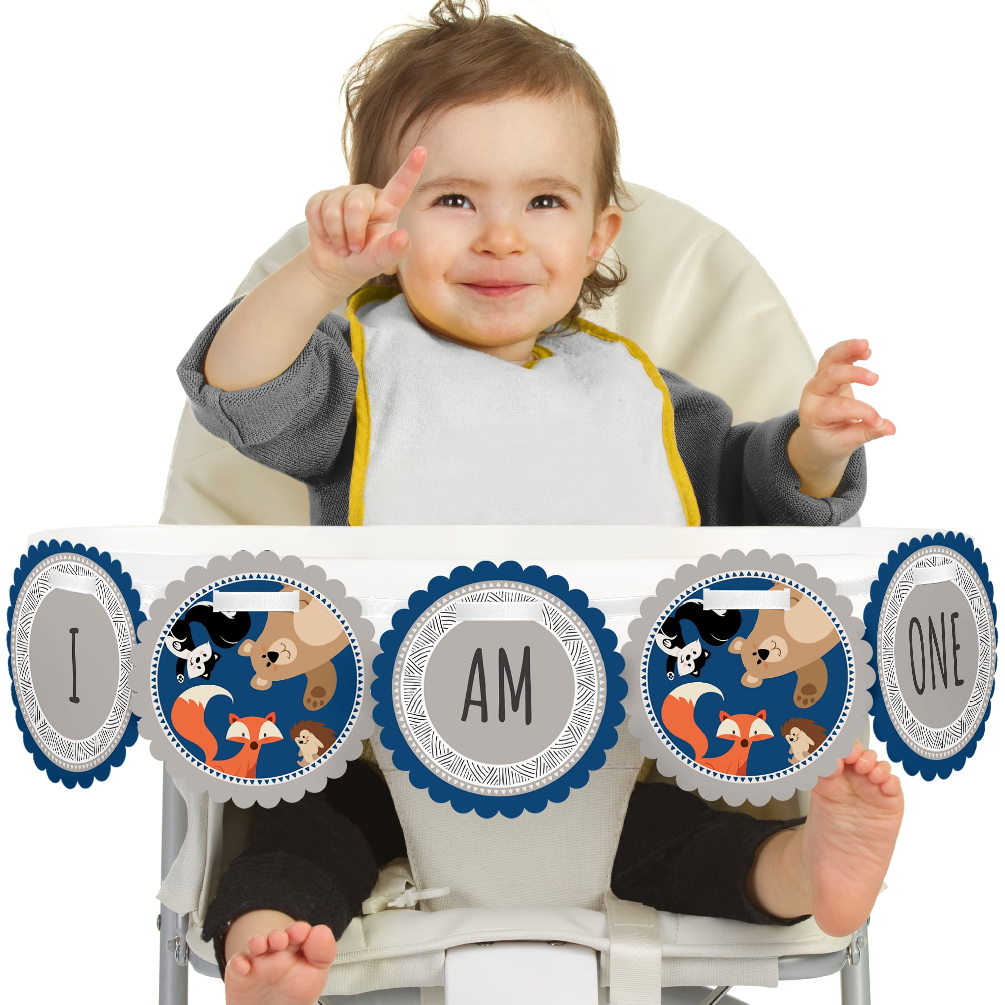 Forest Animals Boy/'s One High Chair Banner First Birthday Banner Fox Bear One Highchair Sign Boy First Birthday Decoration Wild One Decor