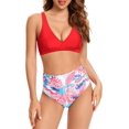 thumbnail image 1 of Triángulo de Mujer con Cuello en V Bikini Top Rhched High Cut Fondo Floral Impresión-Rojo M Impresión-Rojo M Xishao ropa, 1 of 2