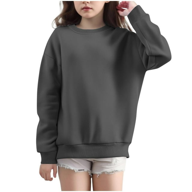 Erwazi Chandail en Coton pour Fille, Hiver, Décontracté, Col Rond, Chandail à Enfiler, Chandails Unis à Manches Longues pour Enfants
