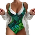 thumbnail image 1 of TSADFHJI Womens Swimsuits 2 Piece Women's Deep V Printed Color Matching Swimsuit S Blue, 1 of 3