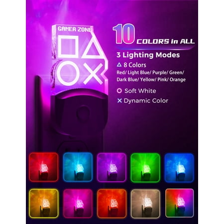 

Gamer Night Light Plug in Color Changing Night Lights with Dusk to Dawn Sensor RGB Cute game Night Light Decorations for Gifts Bedroom Study Decor 2-Pack