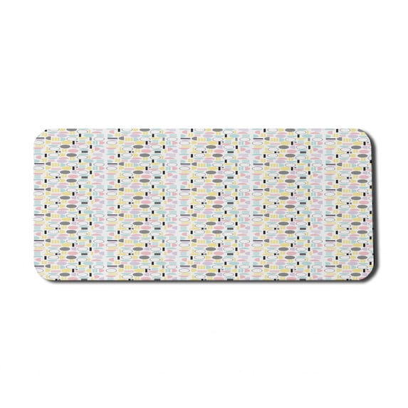 Geometric Computer Mouse Pad, Circles Stripes and Diagonal Lines in Pastel Colors Ornamental Shapes Pattern, Rectangle Non-Slip Rubber Mousepad X-Large, 35" x 15", Multicolor, by Ambesonne