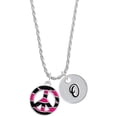 thumbnail image 1 of Delight Jewelry Silvertone Large Hot Pink Tiger Print Peace Sign Silvertone Script Initial Disc - O - Charm Necklace, 20"+3", 1 of 4