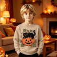 thumbnail image 2 of ZHOGXU Baby Boys Girls Halloween Pullover Pumpkin Black Cat Print Crewneck Sweatshirts Kids Outerwear Tops Vacation Travel,Khaki,1-2 Years, 2 of 5