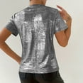 thumbnail image 2 of Womens Short Sleeve Dressy Tops Summer Trendy Casual Shiny Velvet T Shirt Crew Neck Casual Tunic Tees (S, Dark Gray), 2 of 8