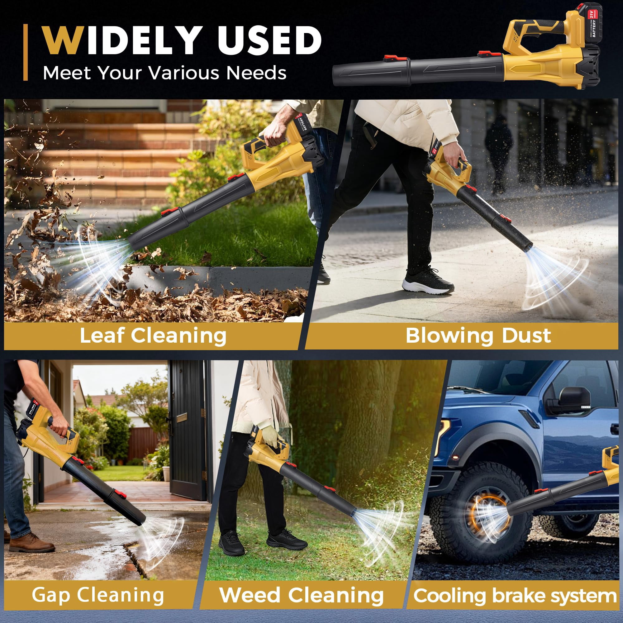 YUIRCHER 21V Cordless Leaf Blower, 200MPH Portable Battery Powered Handheld Blower for Outdoor Yard and Garden Debris Cleaning, Yellow