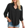 thumbnail image 6 of vigerkar Womens Button Down Shirts Solid Color Dressy Shirts Long Sleeve Work Blouses Collared Tops Tunics with Pocket (Black, 4XL), 6 of 8