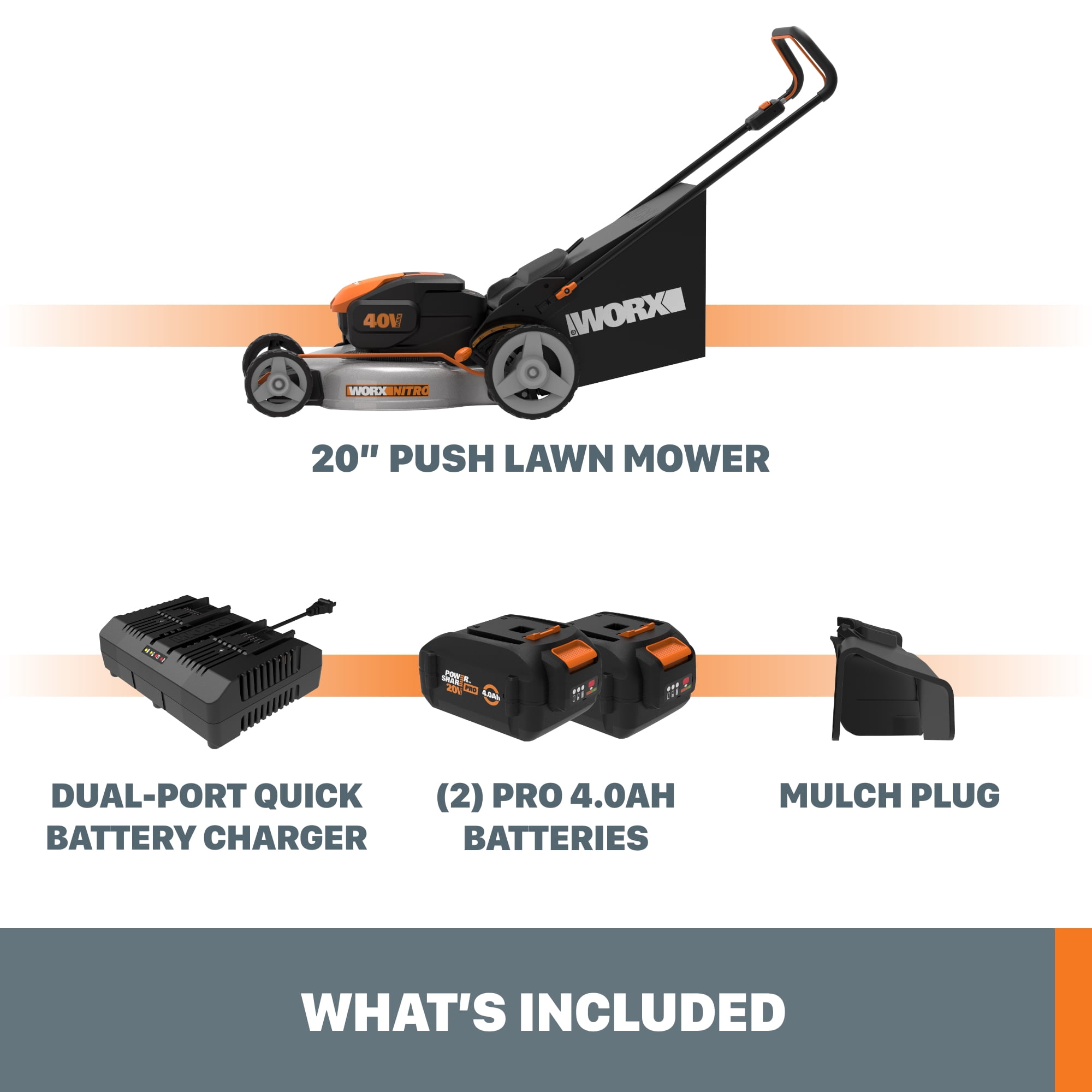 Worx WG911 Power Share 40V Lawn Mower and 20V Grass Trimmer (WG743 and WG163)