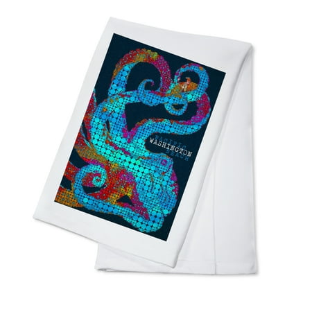 

Pacific Beach Washington Octopus Watercolor Dot Art (100% Cotton Tea Towel Decorative Hand Towel Kitchen and Home)