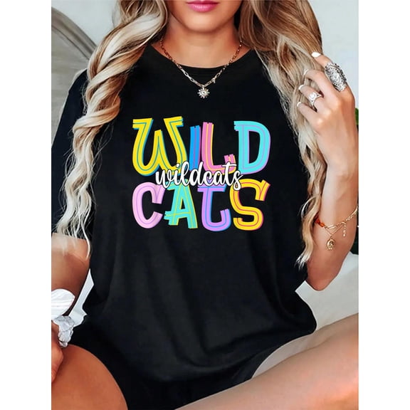 Wildcats School Spirit Groovy Back to School Womens Girls T-Shirt