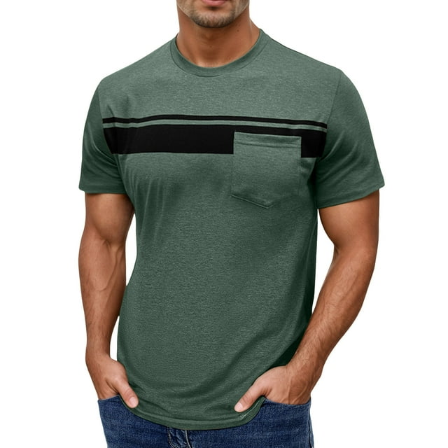 T-shirt à Manches Courtes pour Homme à Col Rond, Chandail à Enfiler pour Homme, Hauts Rayés Imprimés