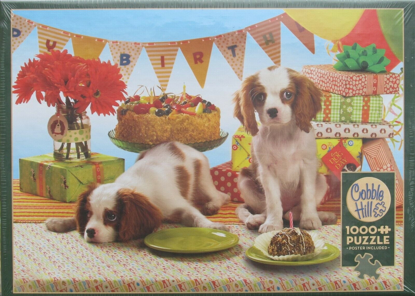 Cobble Hill 1000-Piece Puzzle - Puppies And Posies Quilt Design (Includes Poster) - 19x27 Inches, Random Cut - View #3