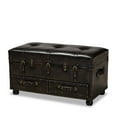 thumbnail image 1 of Baxton Studio Callum Simili Cuir Marron Foncé Rembourré Coffre de Rangement Pouf, 1 of 13