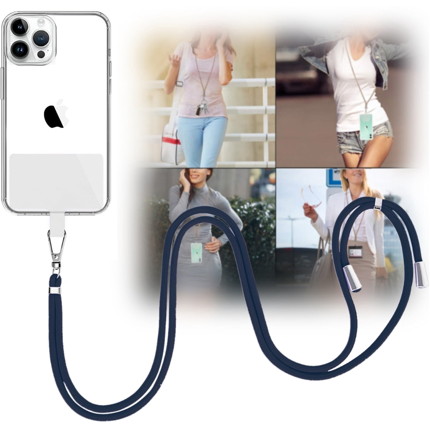 Smartphone Lanyard Strap with Built-In Card Holder - Blue