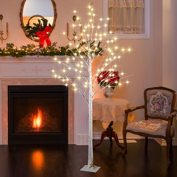 TiokMc 6ft Warm White LED Lighted Birch Tree, 440LED with Remote Control, 8 Lighting Modes, Flexible Branches, Table & Ambient Decoration