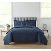 Nestl 5 Piece Quilt Set Queen , Soft Microfiber Lightweight Bedspread Coverlet, Modern Style Diamond Weave Bed Cover, Navy