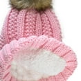 thumbnail image 2 of C.C Thick Cable Knit Faux Fuzzy Fur Pom Fleece Lined Skull Cap Cuff Beanie, Pale Pink, 2 of 2