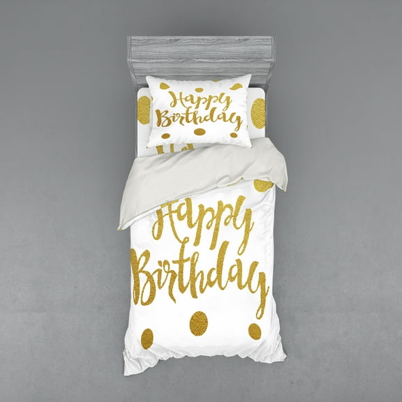 Ambesonne Birthday Bedding Set 3 Pcs, Hand Writing Greeting, Twin, Yellow White
